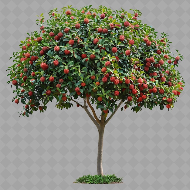 a tree with red fruit on it and a gray background