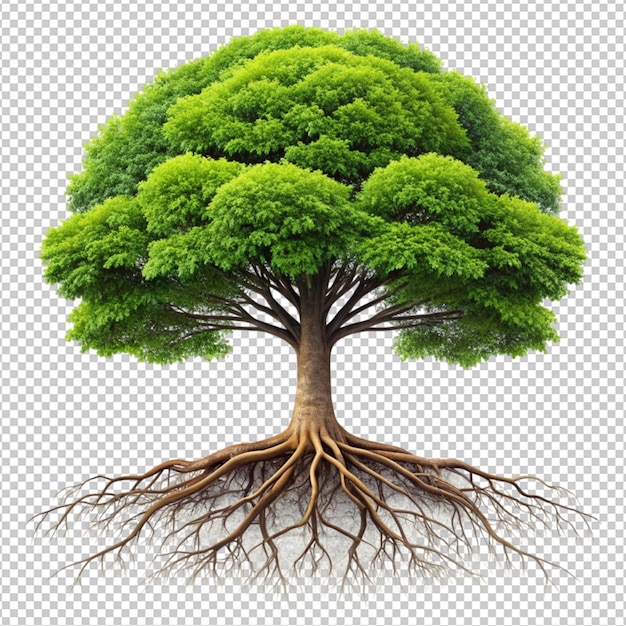 PSD tree with root system isolated on transparent background