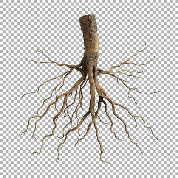 PSD tree with roots on transparent background ai generated