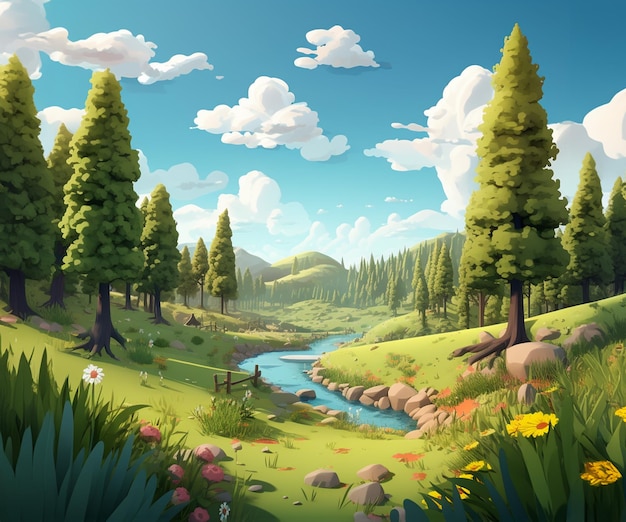 PSD trees are visible near the forest 3d background