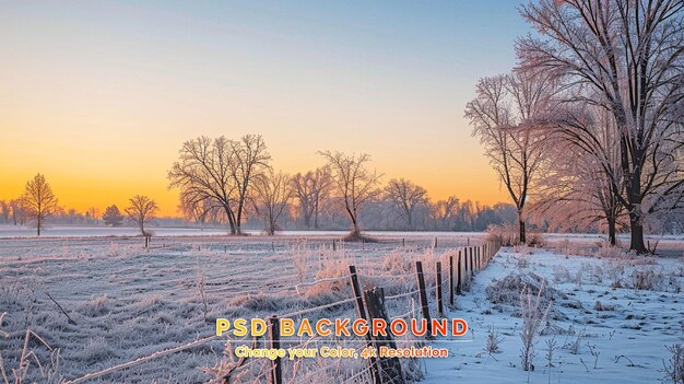 PSD trees in a winter field frosty dawn