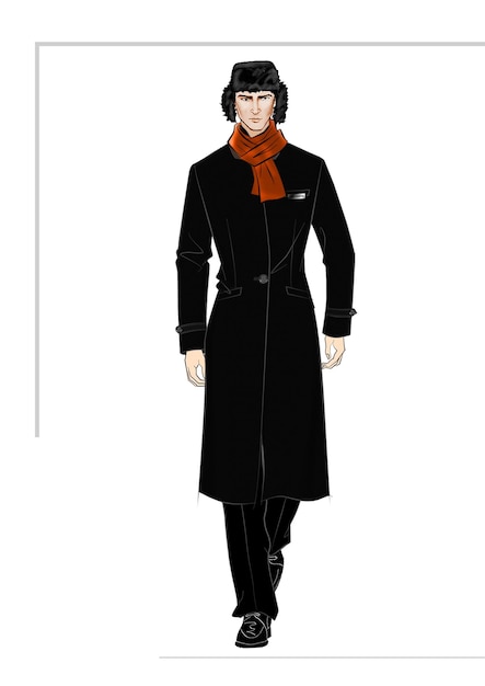 PSD trench coat overcoat greatcoat male fashion outerwear character model beige coat vector illustration