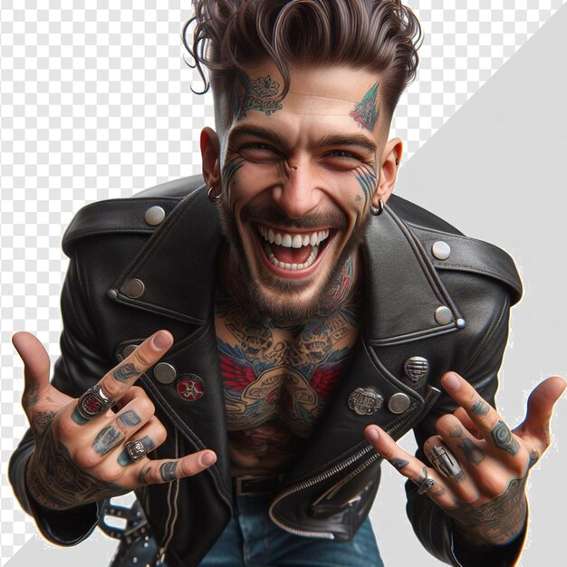 trendy colorful punk rock guy with laughing face portrait isolated transparent background