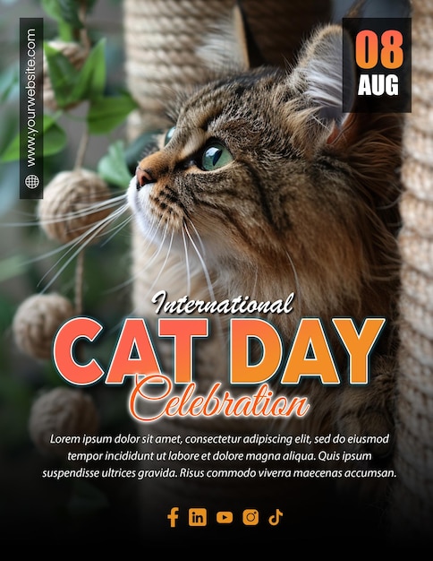 PSD trendy international cat day editable social media post template