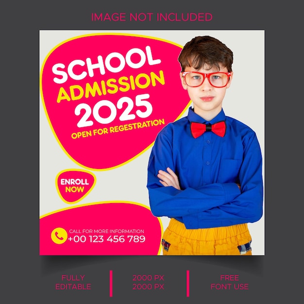 trendy school admission social media post banner template