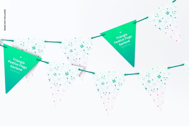 PSD triangle festive flags garland mockup