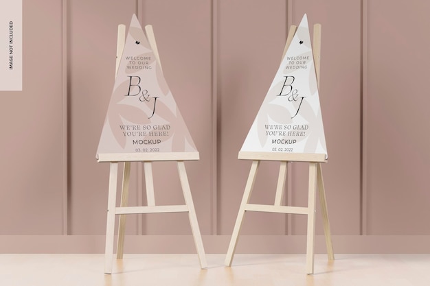 Triangular Wedding Signs Mockup, Perspective