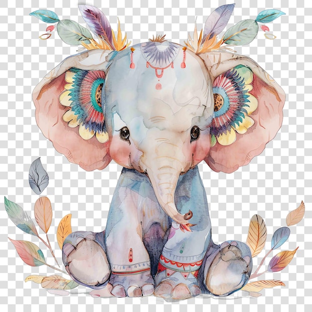 Tribal Baby Elephant illustration watercolor