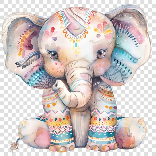 PSD tribal baby elephant illustration watercolor