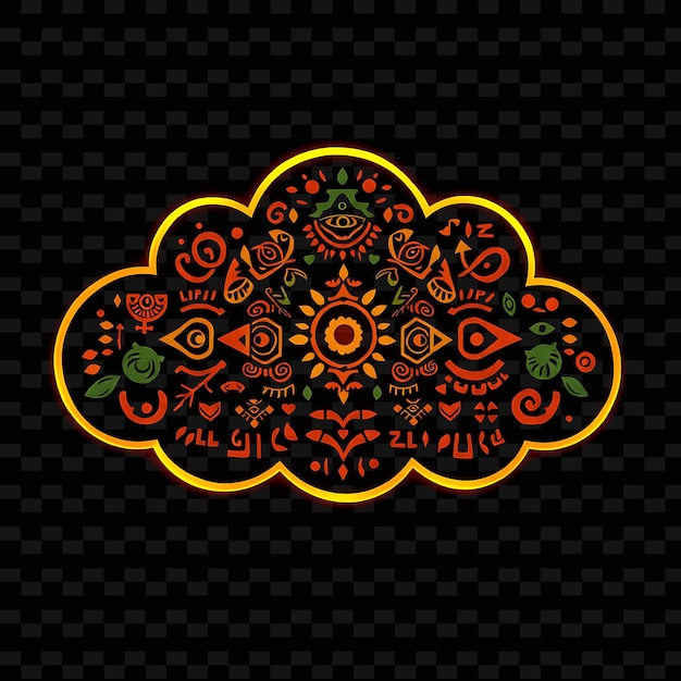 Tribal Cloud Patterned With Ancient Symbols Cultural Motifs and Traditional_Isolated_Neon_Object