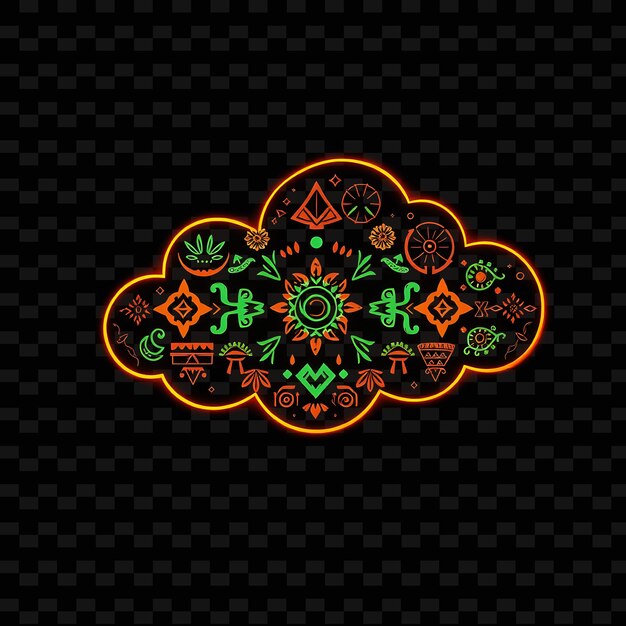 Tribal Cloud Patterned With Ancient Symbols Cultural Motifs and Traditional_Isolated_Neon_Object