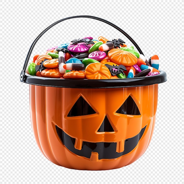 Trick or treat jack o lantern candy bucket on isolated transparent background