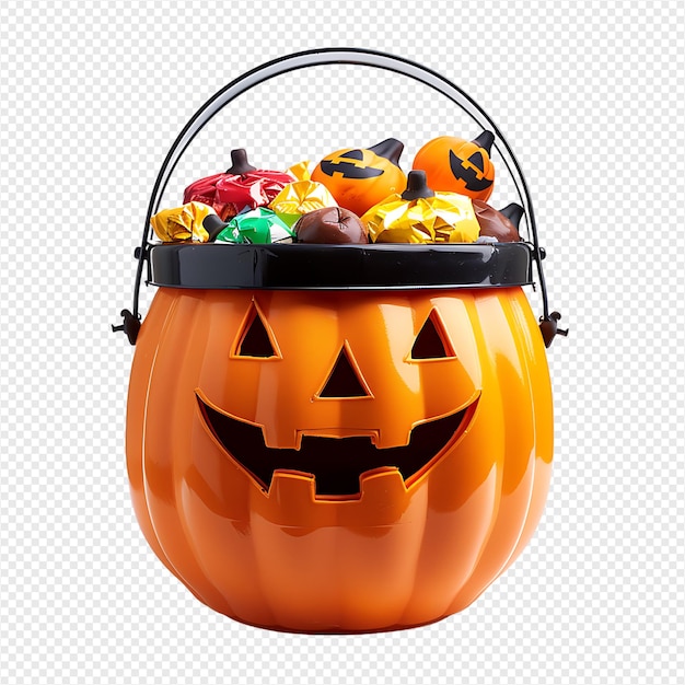 Trick or treat jack o lantern candy bucket on isolated transparent background