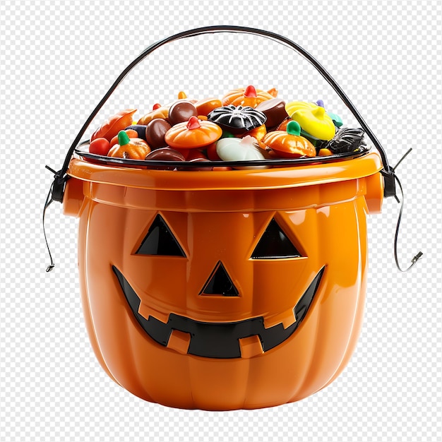 Trick or treat jack o lantern candy bucket on isolated transparent background