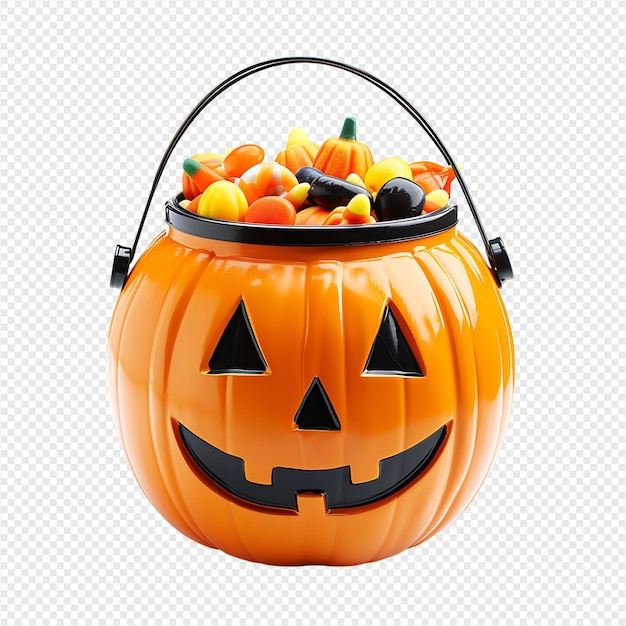 Trick or treat jack o lantern candy bucket on isolated transparent background