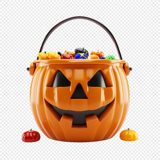 PSD trick or treat jack o lantern candy bucket on isolated transparent background