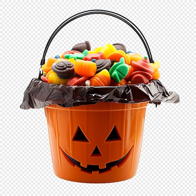 Trick or treat jack o lantern candy bucket on isolated transparent background