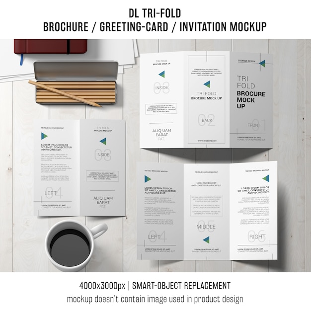 trifold brochure or invitation mockup still life concept