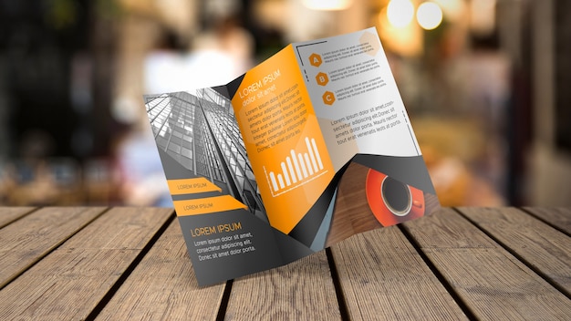 Trifold brochure mockup on tabletop