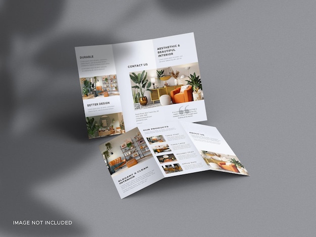 Trifold Brochure Mockup with Shadow Overlay