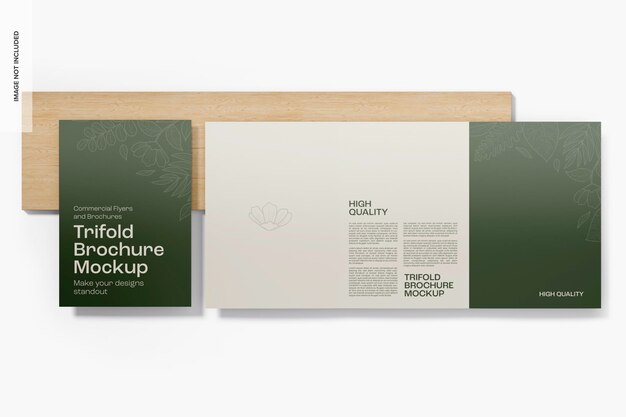 PSD trifold brochures mockup top view