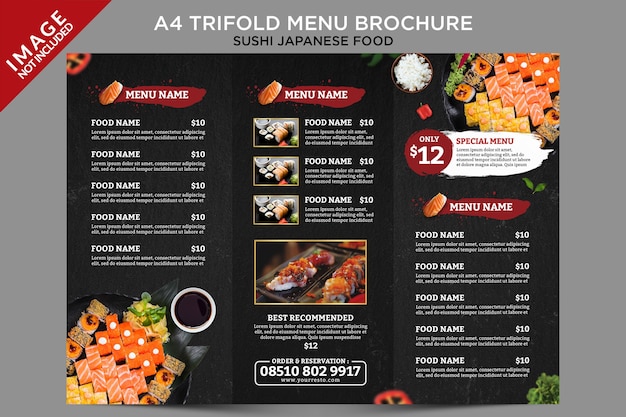 Trifold Menu Brochure Sushi Japanese Food Inside Template