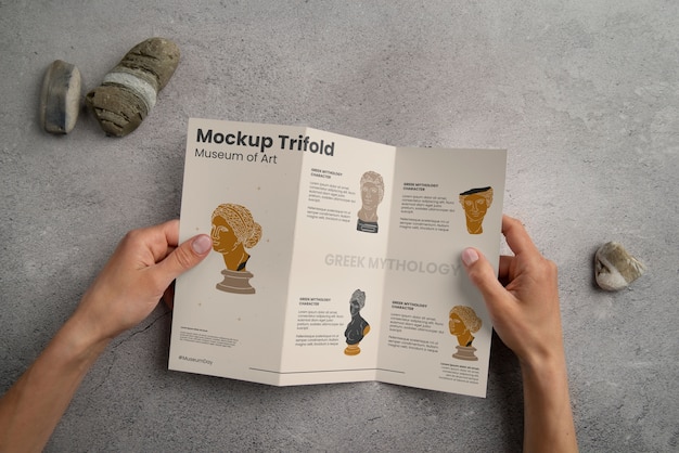 Trifold professional brochure mock-up with minimalistic scene