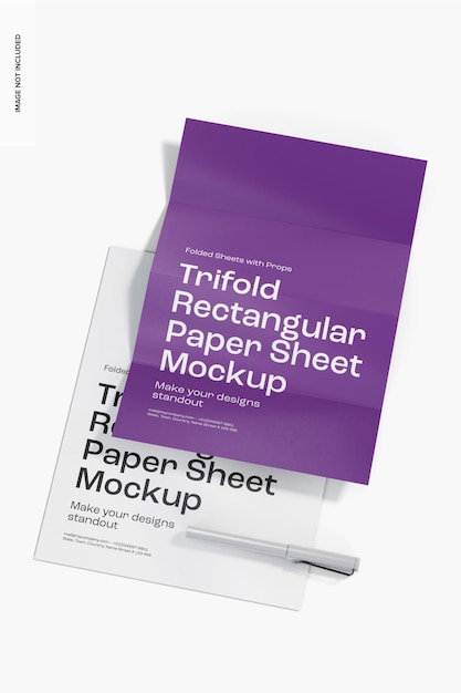 Trifold Rectangular Paper Sheets Mockup, Left View