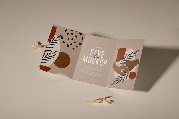 Trifold wedding invitations mockup