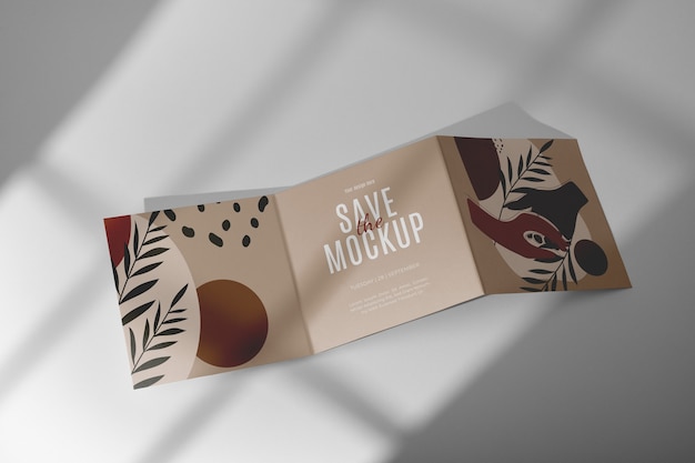 Trifold wedding invitations mockup