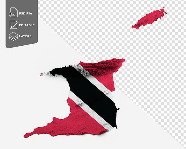 PSD trinidad and tobago map flag shaded relief color height map on isolated background 3d illustration