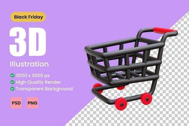 Trolley black friday 3d render illustration