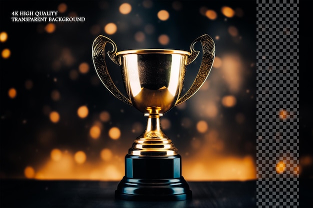 The trophy on a dark background with lights and a bokeh on transparent background