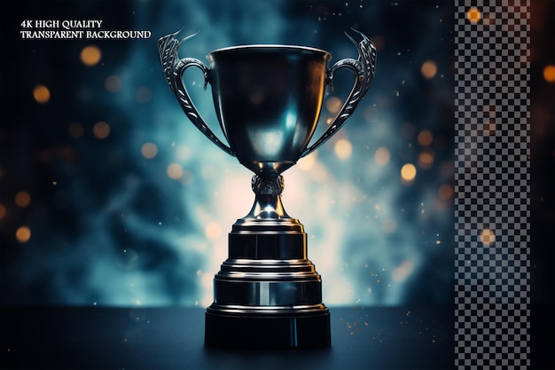 The trophy on a dark background with lights and a bokeh on transparent background