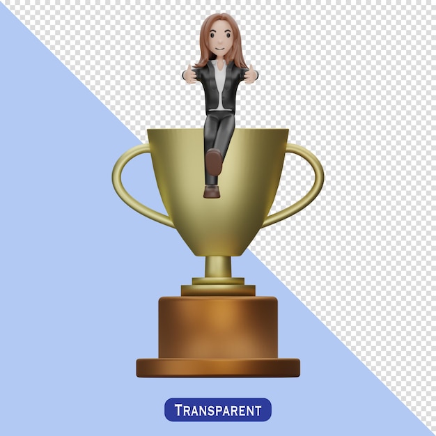 Trophy wih businesswoman in 3 d style