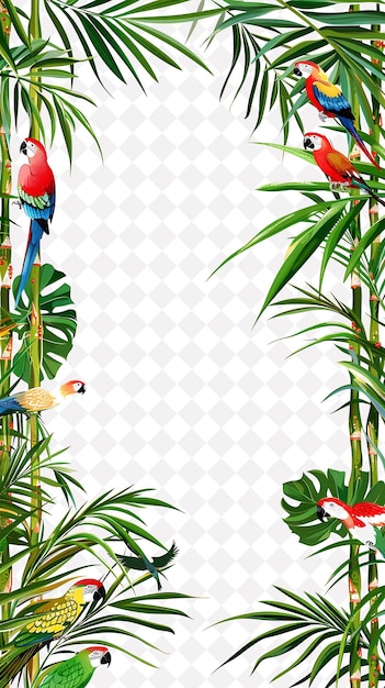 Tropical Bamboo Frame Garnished With Palm Leaves and Colorfu PNG Creative Background Design