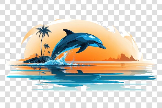 PSD tropical dolphin sunset illustration