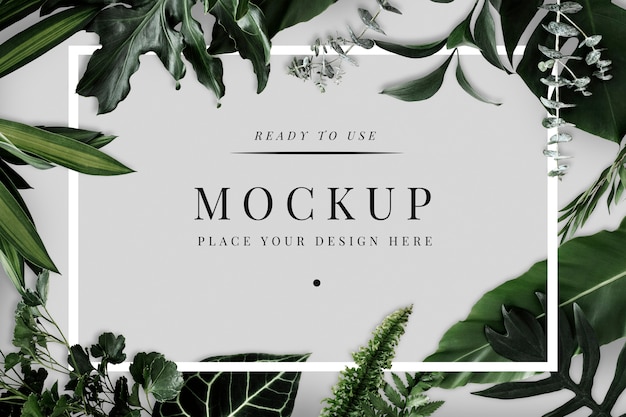 PSD tropical foliage design frame mockup