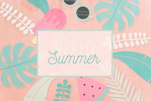 PSD tropical hello summer card mockup