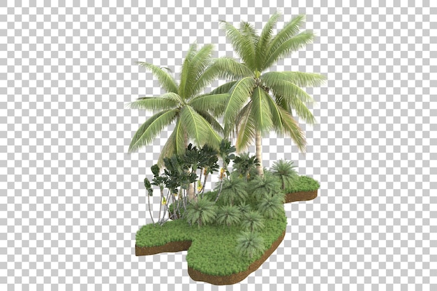 Tropical island isolated on transparent background 3d rendering illustration