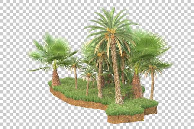 Tropical island isolated on transparent background 3d rendering illustration