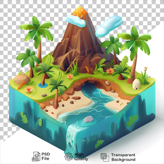 Tropical Island with Fountain 3D Render Transparent Background