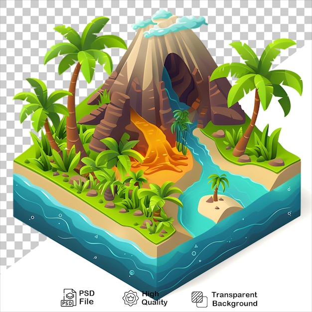 Tropical Island with Fountain 3D Render Transparent Background