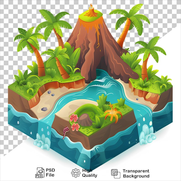 PSD tropical island with fountain 3d render transparent background