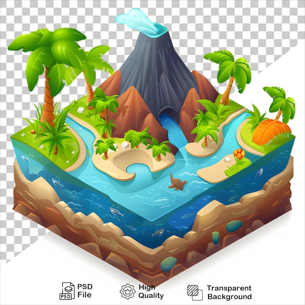 Tropical Island with Fountain 3D Render Transparent Background