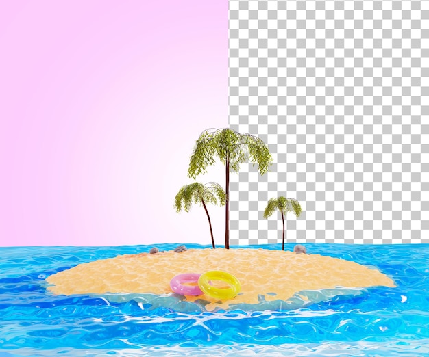 Tropical island with palm trees 3d render Seascape sandy island in the ocean