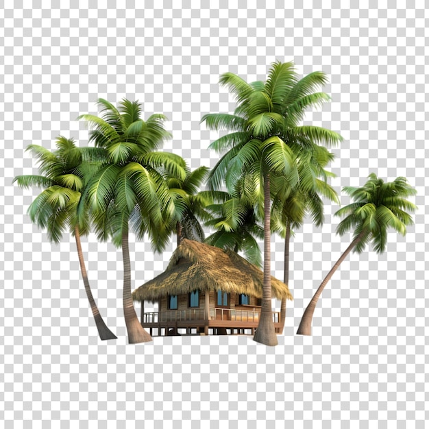 PSD tropical island with palm trees isolated on a transparent background