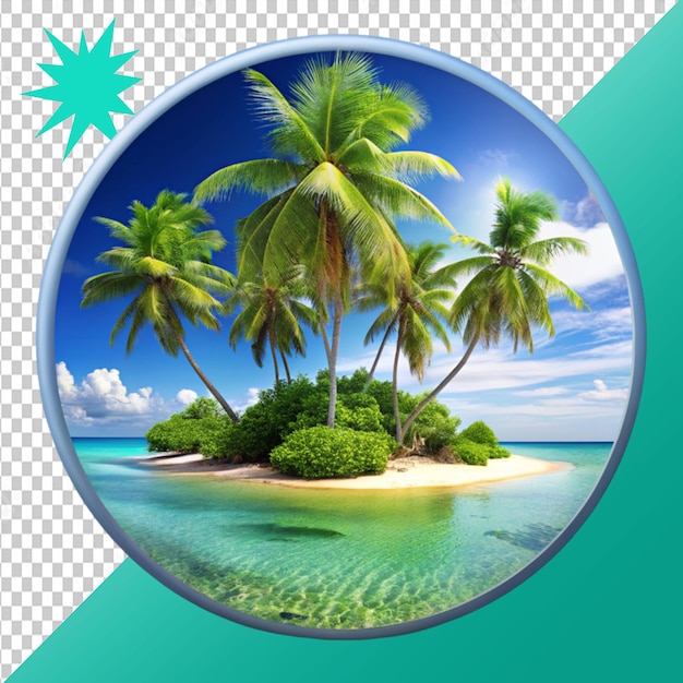 tropical island with palm trees in round on transparent background