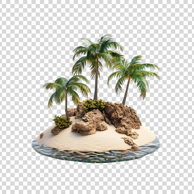 Tropical island with palm trees and sand isolated on a transparent background