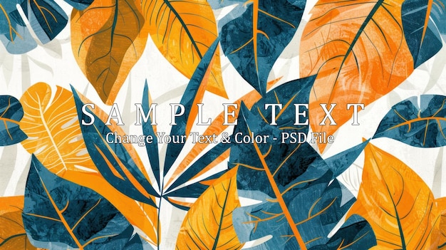 PSD tropical leaves pattern a vibrant display of blue and orange